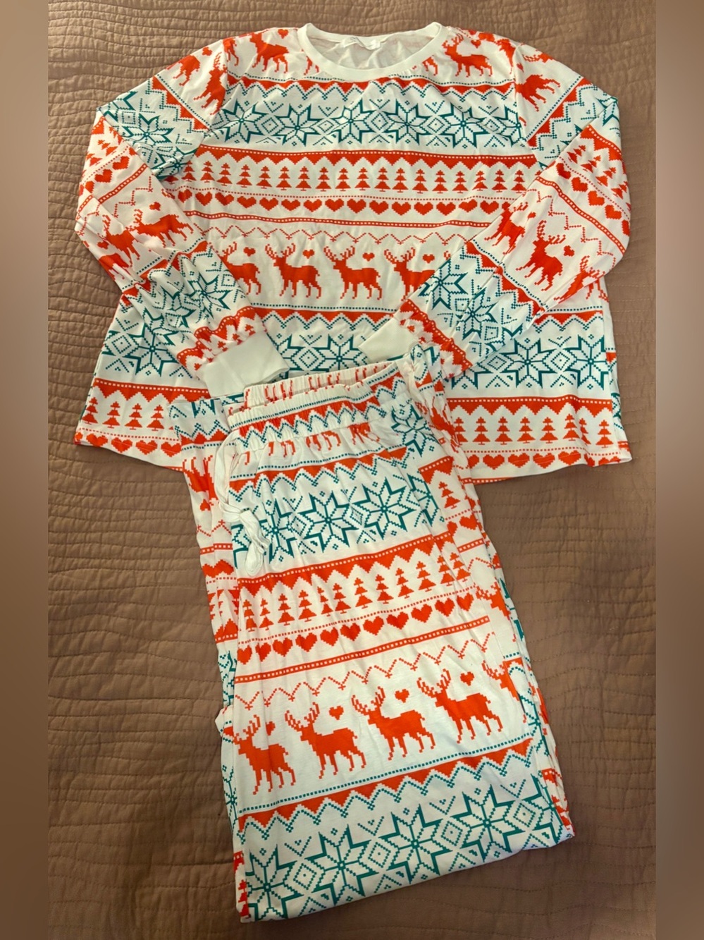 Nordic Holiday Reindeer Pajama Set w/ Long Sleeve Top & Long Pants Sz XL NWOT